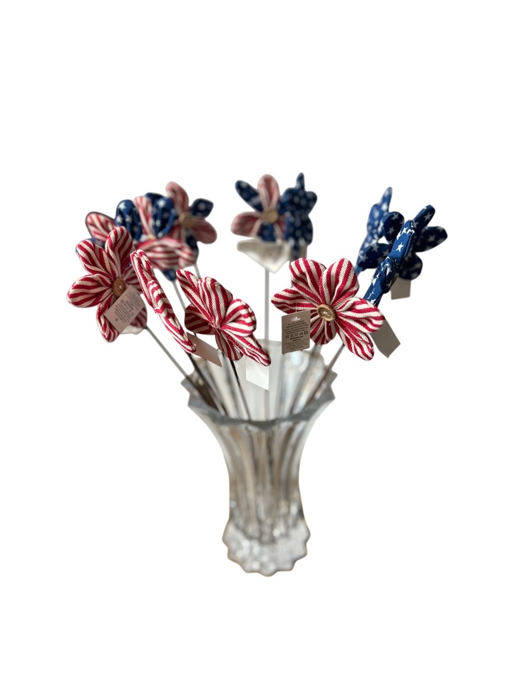 NWT Rae Dunn Patriotic Fabric Flowers Set 4th of July Decor